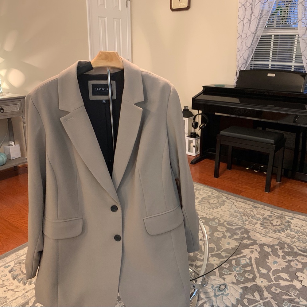 ELOQUII Beige Jacket Tailored for upscale fashionable look.
